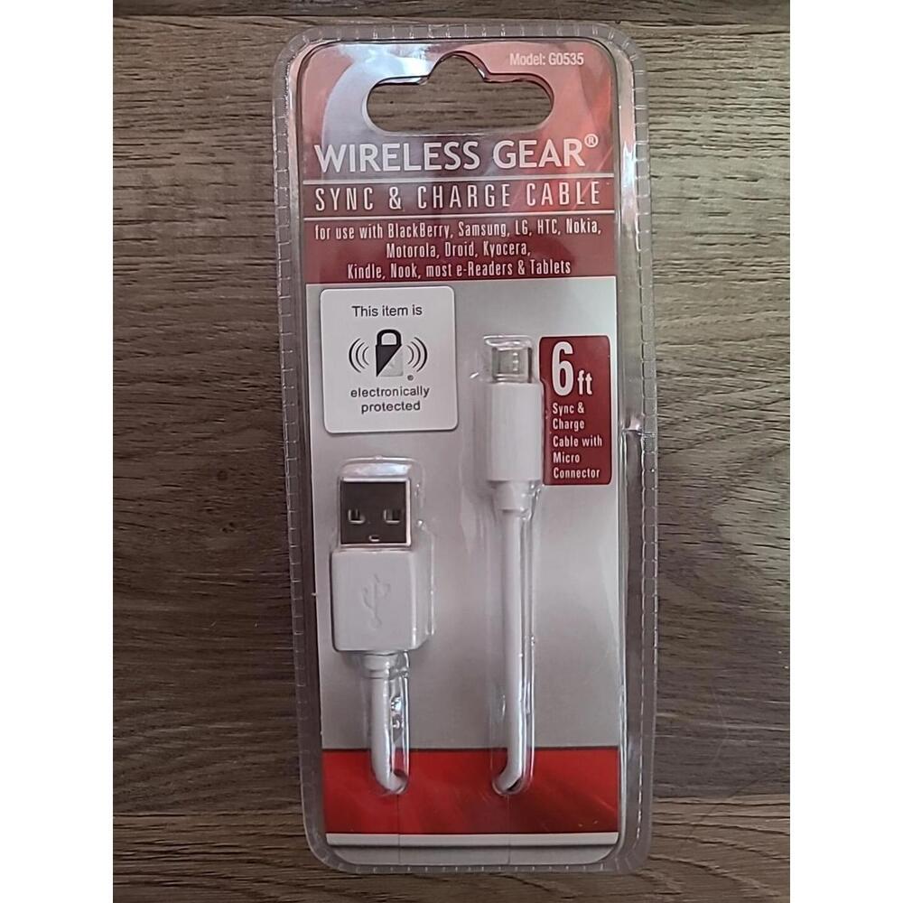 New In Box Wireless Gear Sync And Charge White Cable 6ft G0535